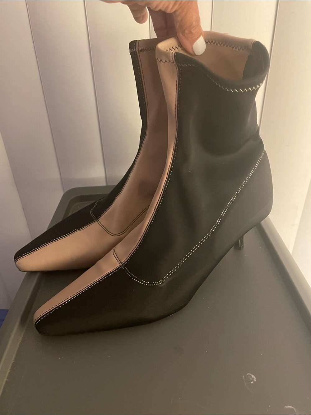Zara Black and Nude Pointed Sock Ankle Booties